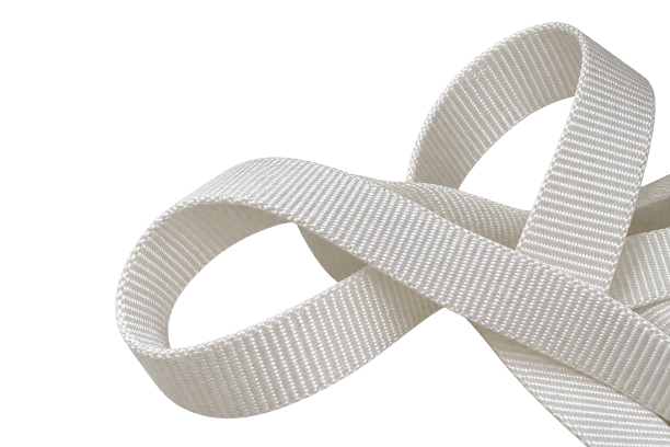 28mm 白色特多龍織帶產品圖，3500KG 高強度 Polyester 織帶